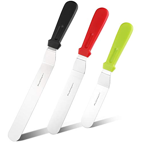 3 Metal Cake Offset Spatulas, 6 8 & 10 Inch Frosting Angled Icing Spatula for Decorating - color: Red & Black & Green