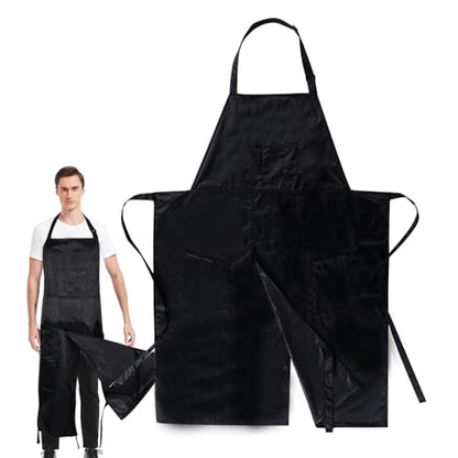 Pottery Split-Leg Make Ceramic Apron, Long Split-Leg Artist Painting Apron with 3 Pockets for Men and Women - color: Waterproof Black