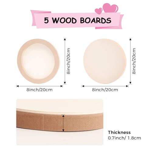 5 Pack 8x8 Inch Round Unfinished Wood Panel Boards for DIY Painting Crafts - size: Round 8"×8" 5 Pack