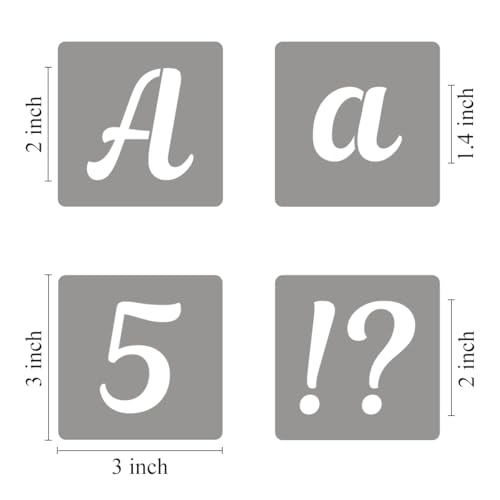 2 Inch Letter Stencils for Painting - 70 Pack Alphabet Letter and Number Stencil Templates with Signs for Painting, Reusable Cursive Alphabet Stencils for Chalkboard Wood Crafts & Wall Decor - size: 2 Inch