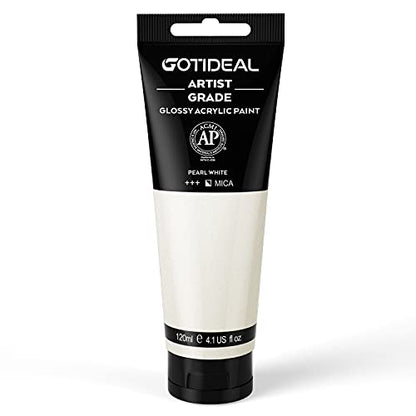 GOTIDEAL Metallic Acrylic Paint Pearl White Tubes(120ml, 4.1 oz) | Non Toxic, Non Fading, Rich Pigments,for Painters, Adults & Kids,Ideal for Canvas Wood Clay Fabric Ceramic Craft Supplies - color: Pearl White, style: Metallic