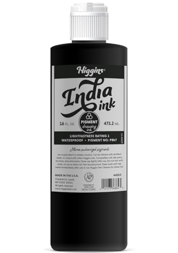 Higgins Black India Pigmented Drawing Ink, 16 Oz Bottle (44203) - size: 16 fl oz