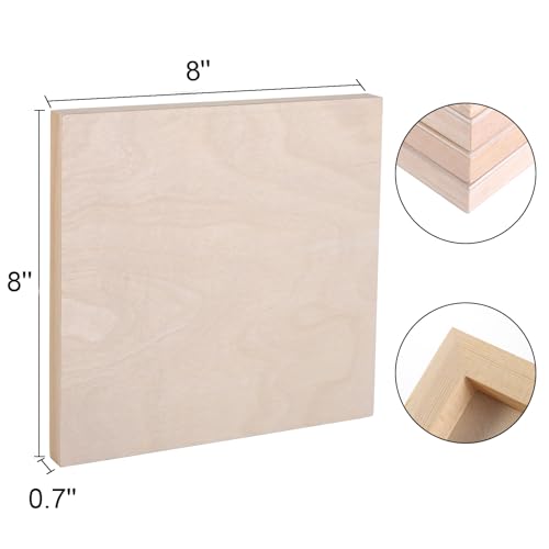 10 Pack Unfinished Wood Panels, 8 x 8 Inches Birch Wooden Cradled Painting Panel Canvas Boards for Watercolor, Arts and DIY Crafts, Easel Display, Use with Oils, Acrylics