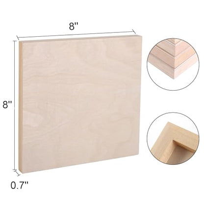 10 Pack Unfinished Wood Panels, 8 x 8 Inches Birch Wooden Cradled Painting Panel Canvas Boards for Watercolor, Arts and DIY Crafts, Easel Display, Use with Oils, Acrylics