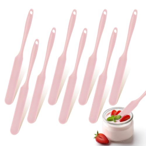 9 Pcs Silicone Jar Spatulas, Narrow Heat-Resistant Reusable Scraper, Pink | Long Handle Kitchen Spatulas, Cake Cream Spatulas Set, Non-Stick Heat Resistant for Jam, Paint, Sourdough, Waxing, Resin - color: Pink