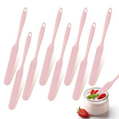 9 Pcs Silicone Jar Spatulas, Narrow Heat-Resistant Reusable Scraper, Pink | Long Handle Kitchen Spatulas, Cake Cream Spatulas Set, Non-Stick Heat Resistant for Jam, Paint, Sourdough, Waxing, Resin - color: Pink