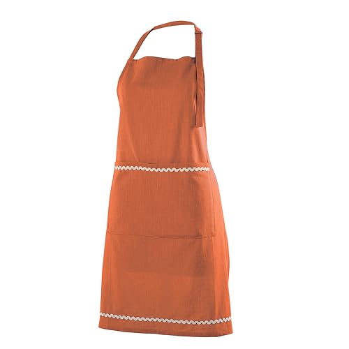 FINGERCRAFT Apron, Dual Pocket, Adjustable Tie, Multipurpose Washable Bib Apron for Home, Kitchen, Chef and Professionals - color: Rust