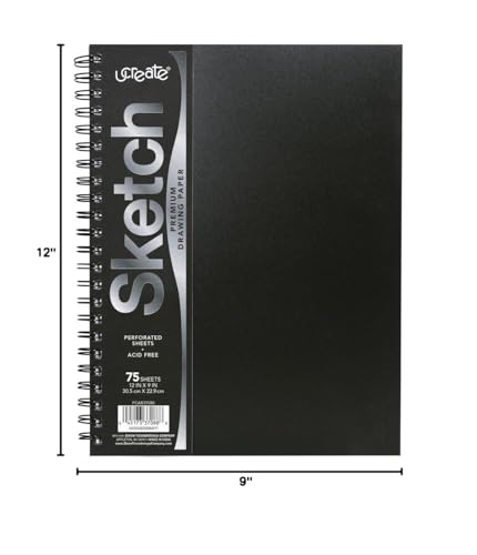 UCreate Poly Cover Sketch Book, Heavyweight, 9" x 12", Black, 75 Sheets - style: Black; 9" x 12"