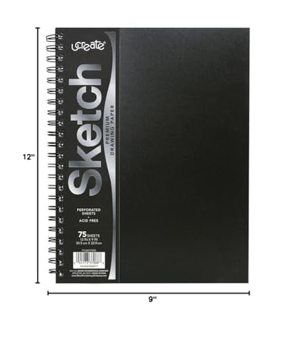 UCreate Poly Cover Sketch Book, Heavyweight, 9" x 12", Black, 75 Sheets - style: Black; 9" x 12"