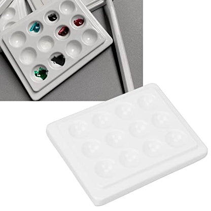 Generic Porcelain Paint Palette 12 Wells White Ceramic Paint Tray with Lid Smooth Watercolor Oil Painting Palette for Artists Professionals Enthusiasts