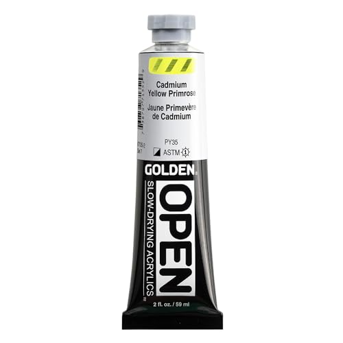 GOLDEN OPEN Slow-Drying Acrylics, Cadmium Yellow Primrose, 2 fl. oz. Tube | Artist grade acrylic paint with extended working time for blending, glazing, and traditional painting techniques. - color: Cadmium Yellow Primrose, size: 2 Fl Oz (Pack of 1)
