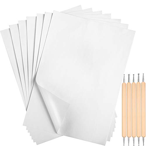Outus 100 Sheets White Carbon Graphite Transfer Paper A4 Size Tracing Carbon Copy Graphite Paper with 5 Embossing Stylus Tracing Stylus Dotting Tools for Dark Cloth Fabric Embroidery and Wood - color: White