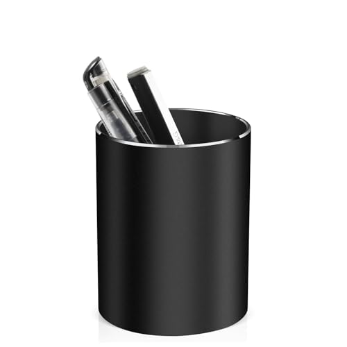 Pen holder, aluminum alloy waterproof pen holder, desktop simple and modern minimalist, multifunctional office supplies for families, kids and schools - color: Black