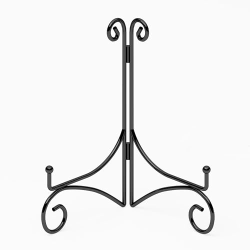Plate Display Stands with Hinged Folding Design, 8 Inch Picture Frame Stand for Tables, Decorative Easels for Plates, Photos, Cards and Books, 8’’ Black