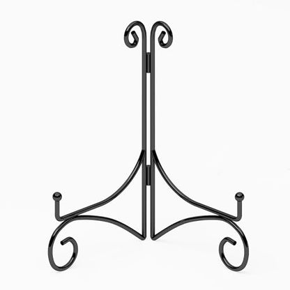 Plate Display Stands with Hinged Folding Design, 8 Inch Picture Frame Stand for Tables, Decorative Easels for Plates, Photos, Cards and Books, 8’’ Black