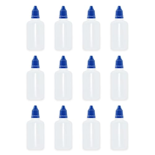 12 Pcs Dropper Bottles, 50ml/1.7 oz Empty Squeezable Small Mouth Dropper Bottle, Liquid Dropper Bottle with Blue Cap - color: Blue Cap