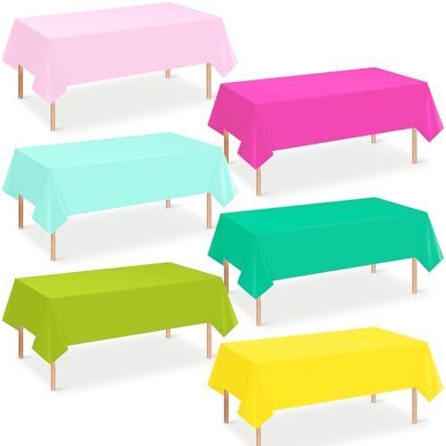 12 Pack Hawaiian Plastic Tablecloth for Rectangle Tables, Pink Green Yellow Tropical Disposable Table Cover, Luau Rectangle Table Cloth for Summer Flamingo Birthday Picnic Party Supplies Decorations - color: Rose Red Yellow Pink Green