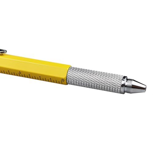 DUNBONG 6-in-1 Multi Pen, Stylus/Screwdriver, 0.7mm Black - Yellow | Aluminum prismatic non-slip grip | Rotary no-cap design | Ruler & level built-in | Refillable | Long-lasting clip - color: Yellow