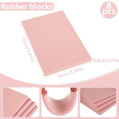 10 Pack Rubber Stamp Making Kit - Block Printing Kit，Linoleum Carving Tools with 8 Type Blades, 8 Pcs Pink Rubber Carving Block and Rubber Brayer Roller - size: 4x6inch-10pcs-kit-pink