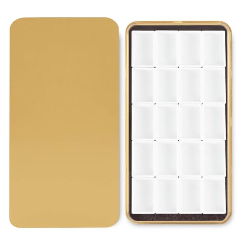 20Pcs Full Pans Watercolor Tin Palette Paint Case with Magnetic Stripe | Metal Art Paint Mixing Tray,3ml Empty Full Pans,Portable Empty Paint Box for DIY Watercolor Oils Acrylics Drawing,Gold - color: Gold