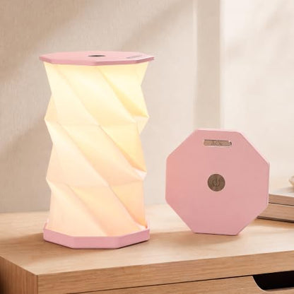 Portable Foldable Table Lamp, Japanese Gift, Paper Lantern Lights | Touch Control Dimmable Lamp with 3 Adjustable Heights, Rechargeable Warm Light, Travel Gifts for Women Men Couples (Pink) - color: Pink