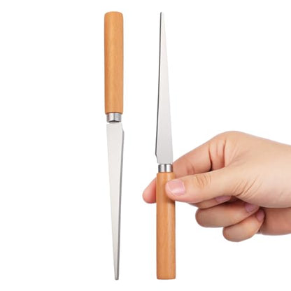 SEWACC 2 Pack Fettling Knife for Clay Wooden Handle Stainless Steel Sculpture Repair Knife Pottery Trimming Tool for Ceramics DIY Sculpting Craft Carving 8.26 in