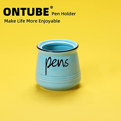 ONTUBE Porcelain Pens Holder Stand ,Ceramic Pencils Holder (Turquoise) | Porcelain, ceramic, pen & pencil holder, sturdy, easy-clean, non-slip, compact, elegant, durable, versatile, white, modern - color: Turquoise