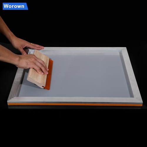 Worown 16 x 20 Inch Aluminium Silk Screen Printing Frame with 160 White Mesh and 1 Piece of 13.7 Inch Wooden Screen Printing Squeegee - size: 16 x 20 Inch