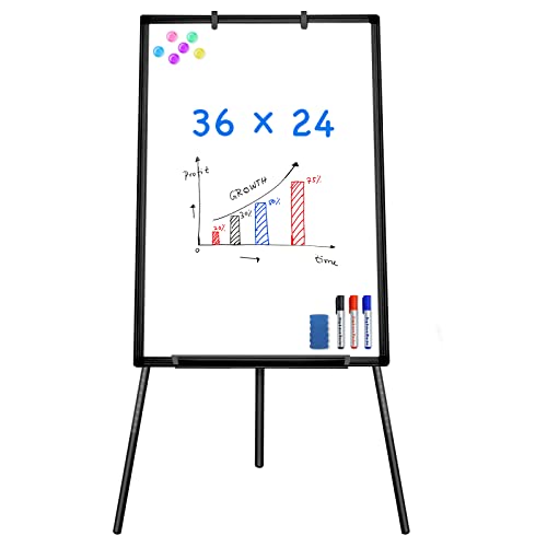 Maxtek Easel Whiteboard 36 x 24, Stand Tripod with Height Adjustable, Black | 3' x 2' Magnetic Dry Erase Surface, Flipchart Stand, Portable Tripod Easel for Office, Teaching, Home and Classroom - style: 36x24 Black