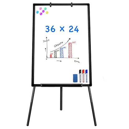 Maxtek Easel Whiteboard 36 x 24, Stand Tripod with Height Adjustable, Black | 3' x 2' Magnetic Dry Erase Surface, Flipchart Stand, Portable Tripod Easel for Office, Teaching, Home and Classroom - style: 36x24 Black
