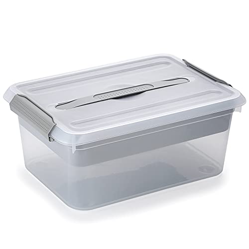 BTSKY Stack & Carry Box, Clear Plastic Storage Container Stackable Home Utility Box with Removable Tray Multi-Purpose Storage Bin for Organizing Stationery, Sewing, Art Craft Supplies(Grey) | Stackable Home Utility Box Multi-Purpose Storage Bin for Organi