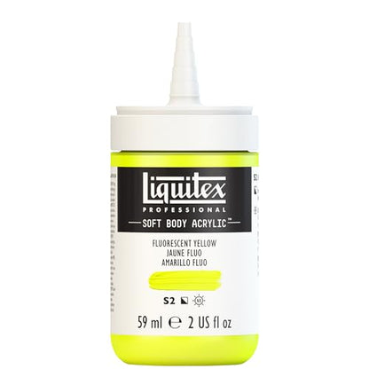 Liquitex Soft Body Acrylic Paint, 2-oz Bottle, Fluorescent Yellow | Low Viscosity, Highly Pigmented, Satin Finish, Retains Subtle Brush Strokes, Great Surface Coverage, Highly Versatile - color: Fluorescent Yellow, style: 2-oz Bottle