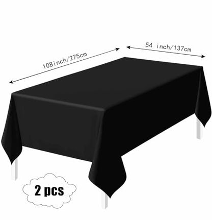 HEIPINIUYE 2 Pack Black Tablecloth Disposable 54 x 108 Inch Black Plastic Table Cloth Disposable Waterproof Rectangle Table Cover for Party Birthday Camping Picnic Tablecloths - color: Black Rectangle Tablecloth, size: 2 Pack