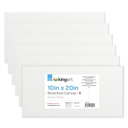 KINGART 841-6 Stretched White Canvas for Painting, 10 x 20 Inch, Pack of 6 | 100% Cotton Canvas, Triple Primed Acid-Free Gesso, Ready to Paint, Back-Stapled, Pine Bars - size: 10 x 20 Inch