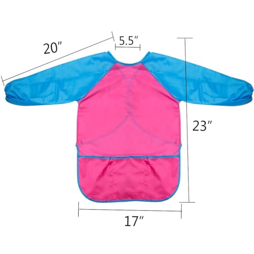 Kids Art Smocks 2 Pack Painting Smock with Long Sleeve and 3 Pockets for Age 3-8 - color: Pink