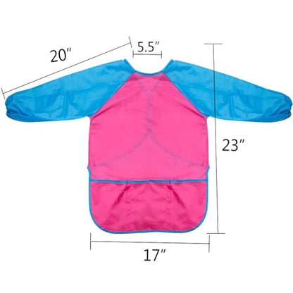 Kids Art Smocks 2 Pack Painting Smock with Long Sleeve and 3 Pockets for Age 3-8 - color: Pink