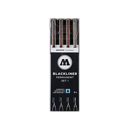 MOLOTOW Blackliner Pen 4-Pen Set 1 - .05mm, .1mm, .2mm, .4mm Tips, 1 Set Each (200.486) (Pack of 2) - size: 4 Count (Pack of 2)