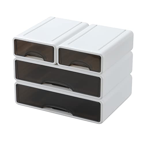 White Desktop Drawer Organizer Unit for Office Paper and Supplies | White, 2 Large & 2 Small Drawers, Plastic Desk Organizer with Mini Drawers, Makeup Organizer, Kitchen Countertop Organizer - color: 4 Mixed Drawers, White