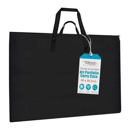 ZKOO 20 x 26 Inch Art Portfolio Bag, Big Art Portfolio Case Light Weight Waterproof Poster Board Storage Bag, Artistic Collection Tote for Artwork, Poster, Sketch Drawing, Canvas (20"*26"-Black) - size: 20*26in-Black