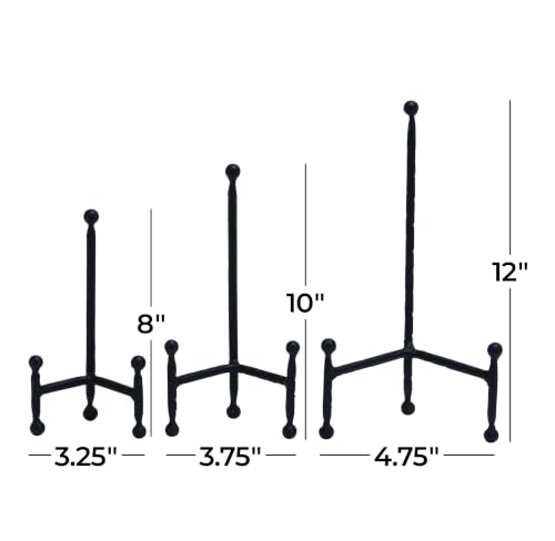 Deco 79 Metal Display Easel Tabletop Easel with Ball Details, Set of 3 Display Stand 12", 10", 8"H, Black - color: Black