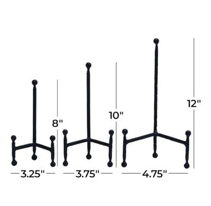 Deco 79 Metal Display Easel Tabletop Easel with Ball Details, Set of 3 Display Stand 12", 10", 8"H, Black - color: Black