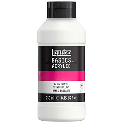 Liquitex BASICS Gloss Varnish, 250ml (8.4oz) Bottle | Adds Gloss Sheen, Dries to Clear, Flexible Non-Tacky Hard Surface, Increases Brightness, Protects Colors from UV Damage - style: Gloss Varnish
