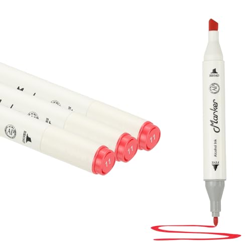 PATIKIL Dual Tip Markers, 3 Pcs Dual Tip Alcohol Markers Set White Barrel with Brush Tip and Fine Tip for Illustration Artist Adult Coloring Drawing Permanent Sketching, Red - color: Red