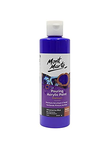 Mont Marte Premium Pouring Acrylic Paint, 240ml (8.11oz), Ultramarine Blue, Pre-Mixed Acrylic Paint, Suitable for a Variety of Surfaces Including Stretched Canvas, Wood, MDF and Air Drying Clay. - color: Ultramarine Blue, size: 8.12 Fl Oz (Pack of 1)