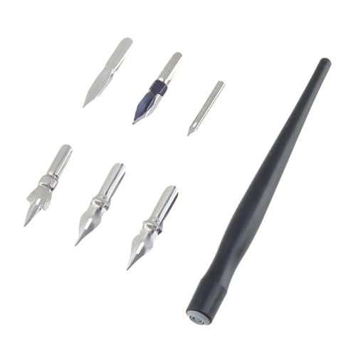 2 Set of Wood Dip Pens and Pen Nibs, Black - color: Black