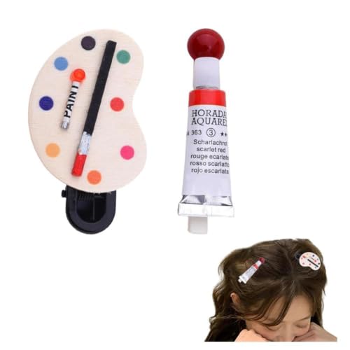 Art Palette Hair Clips Set for Women Cute Paintbrush Hairpins Barrettes for Girls Art Lovers Hair Accessory for Artists Painters Funny Oil Painting Brush Hairs Clips Pins