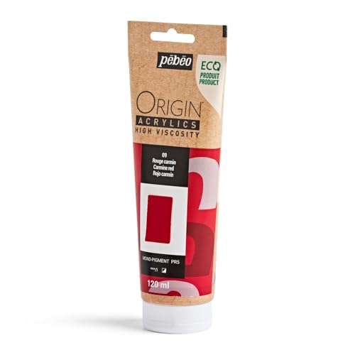 PEBEO Origin Acrylics 120ml Matte Acrylic Paint, Carmine Red | Deep crimson matte heavy-body acrylic - holds brush and knife marks for impasto on canvas; 100% recycled binder. - color: Carmine Red