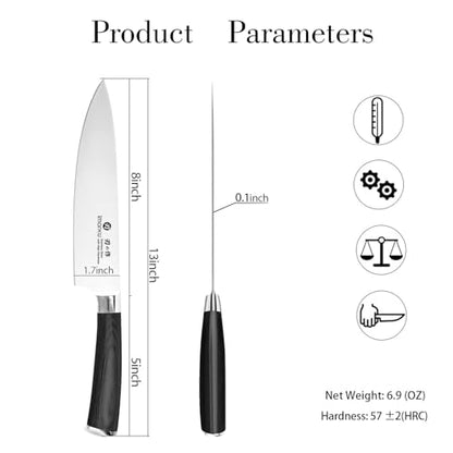 imarku 8 Inch Japanese SUS440A Stainless Steel Gyutou Chef Knife, Black | Ultra Sharp Kitchen Knife Blade, Smooth Polished Cutting Edge, Comfortable Pakkawood Grip, Premium Gift for Men and Women - color: Deep Black