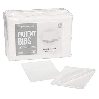 PlastCare USA Disposable Dental Bibs 13"x18" (125 Pack) - 3 Ply Waterproof Tattoo Bib Sheet for Patients - Dentist or Medical Tray Covers and Nail Table Cover Supplies, White - color: White