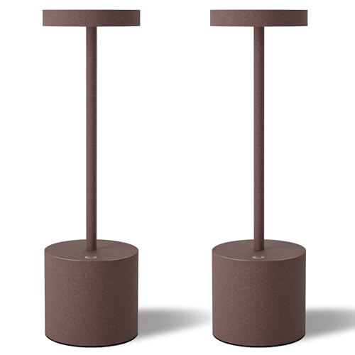 TBBGA LED Cordless Table Lamps Set of 2, 5000mAh Rechargeable Table Light | Portable Outdoor Table Lamp, 3 Color Stepless Dimming Battery Powered Lamp for Dinner/Patio/Restaurant/Bedroom (Rust) - color: Rust
